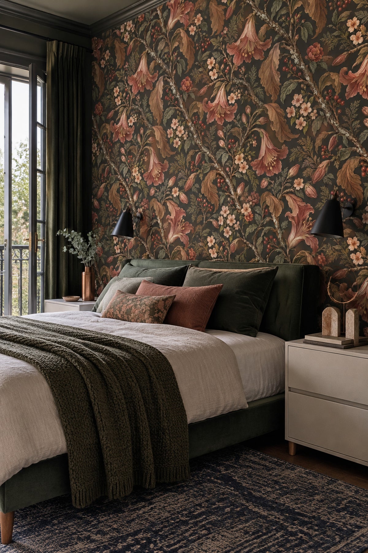 Trumpet Flower Wallpaper Dark Floral Botanical Pattern