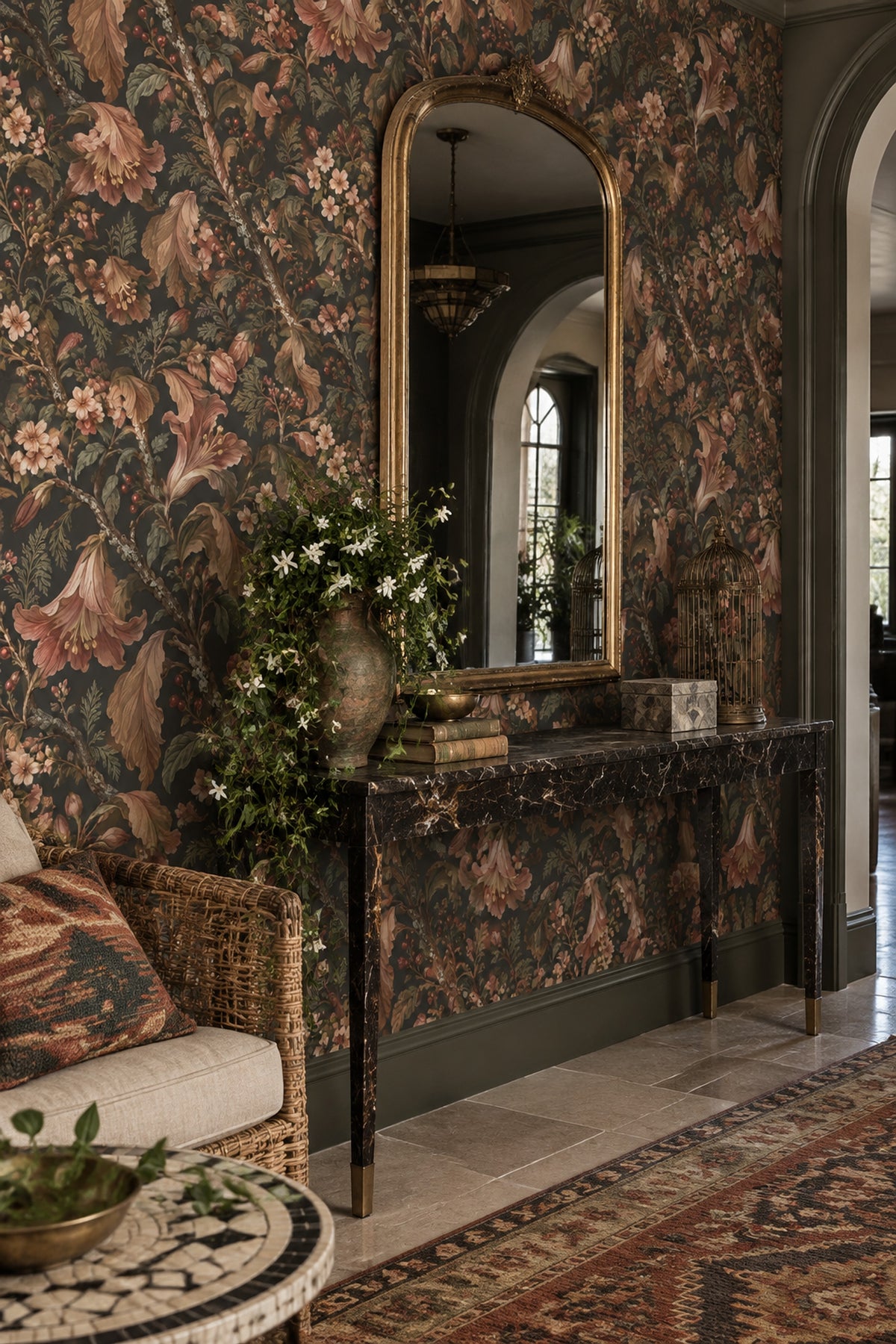 Lily Floral Wallpaper Dark Botanical Pattern