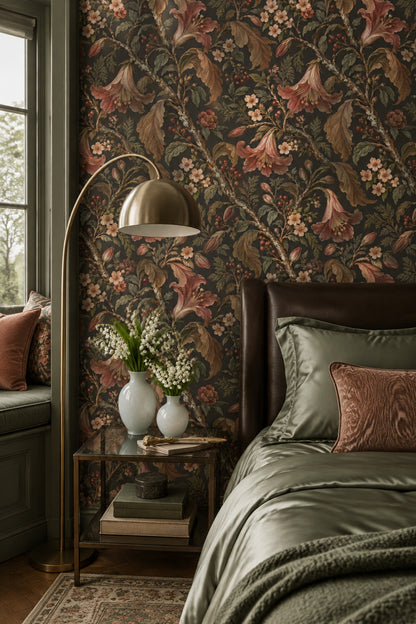 Lily Floral Wallpaper Dark Botanical Pattern