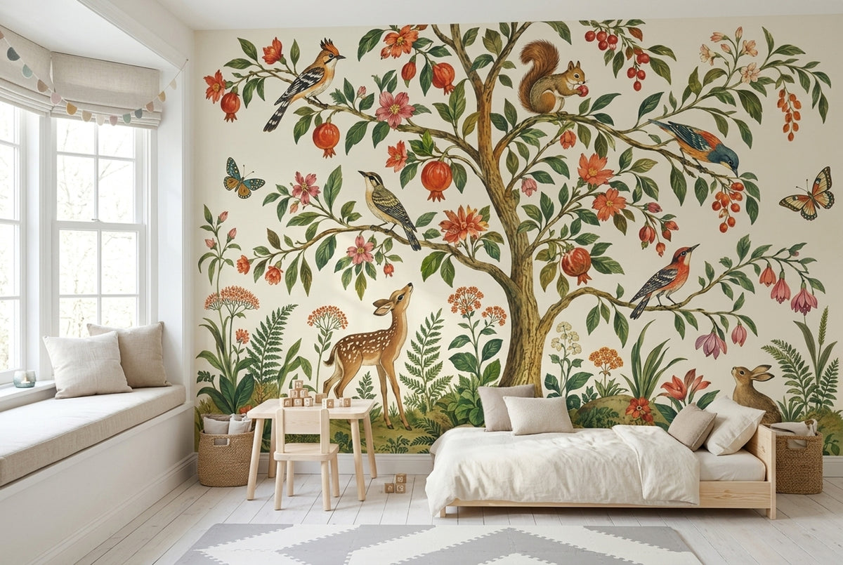 Woodland Animals Wallpaper Vintage Botanical Wall Mural