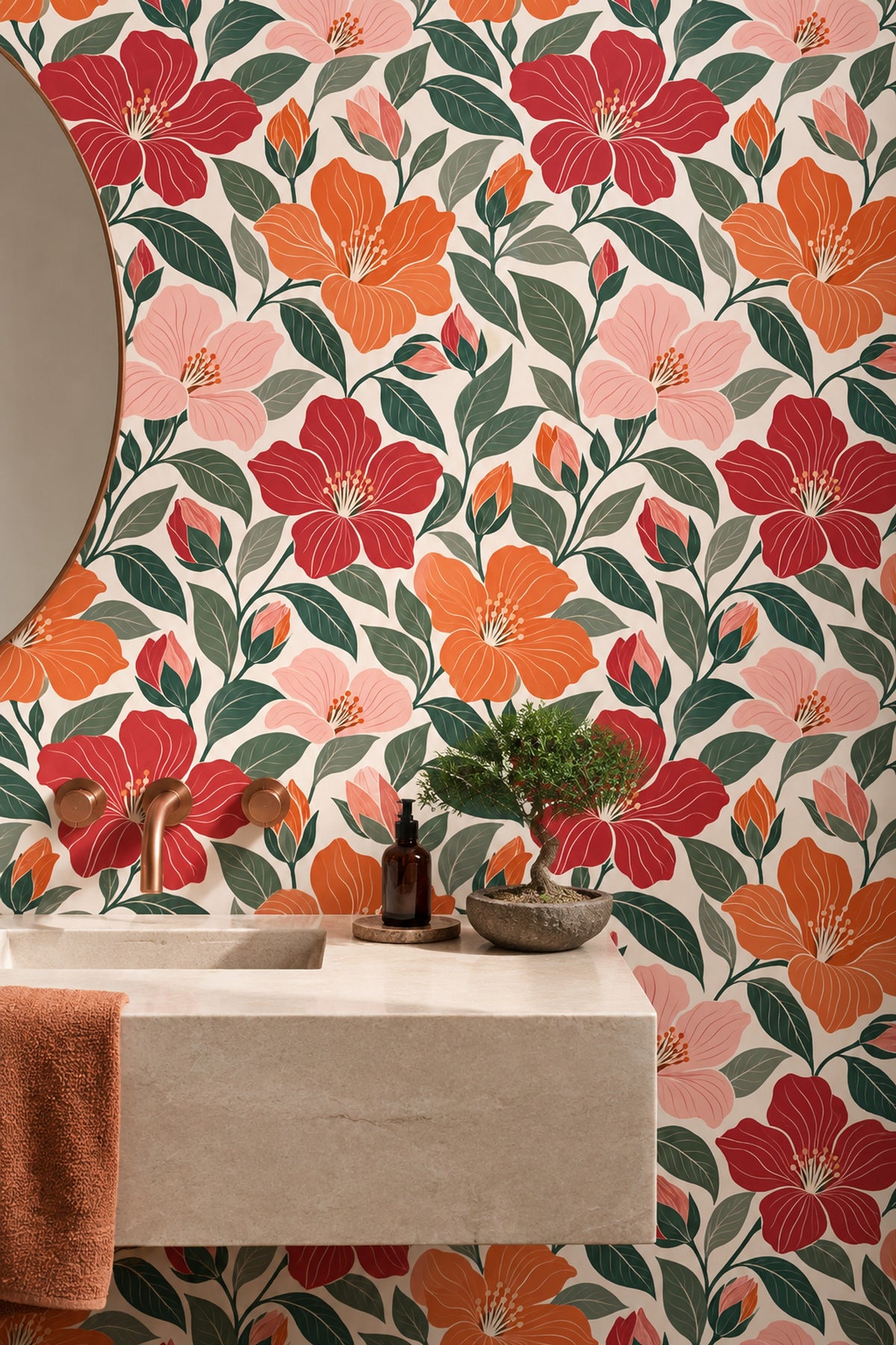 Hibiscus Wallpaper Large Tropical Flowers On Cream