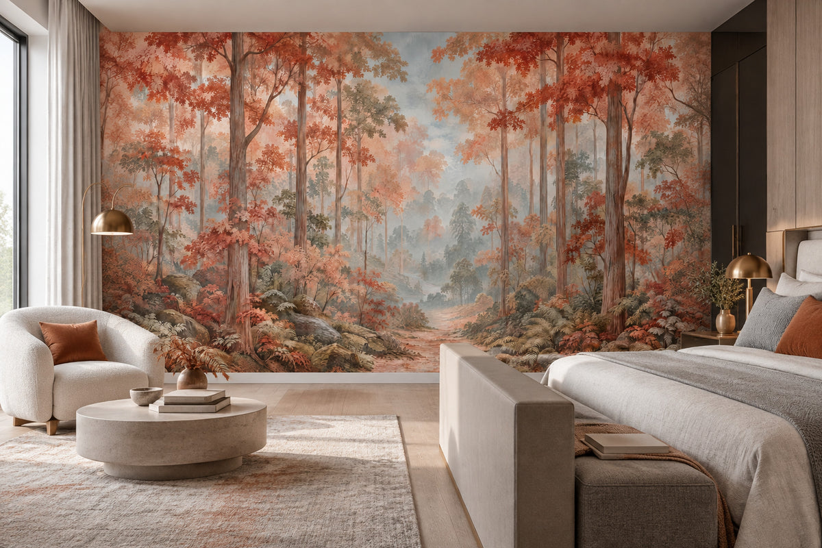 Autumn Forest Path Wallpaper Scenic Landscape Wall Mural