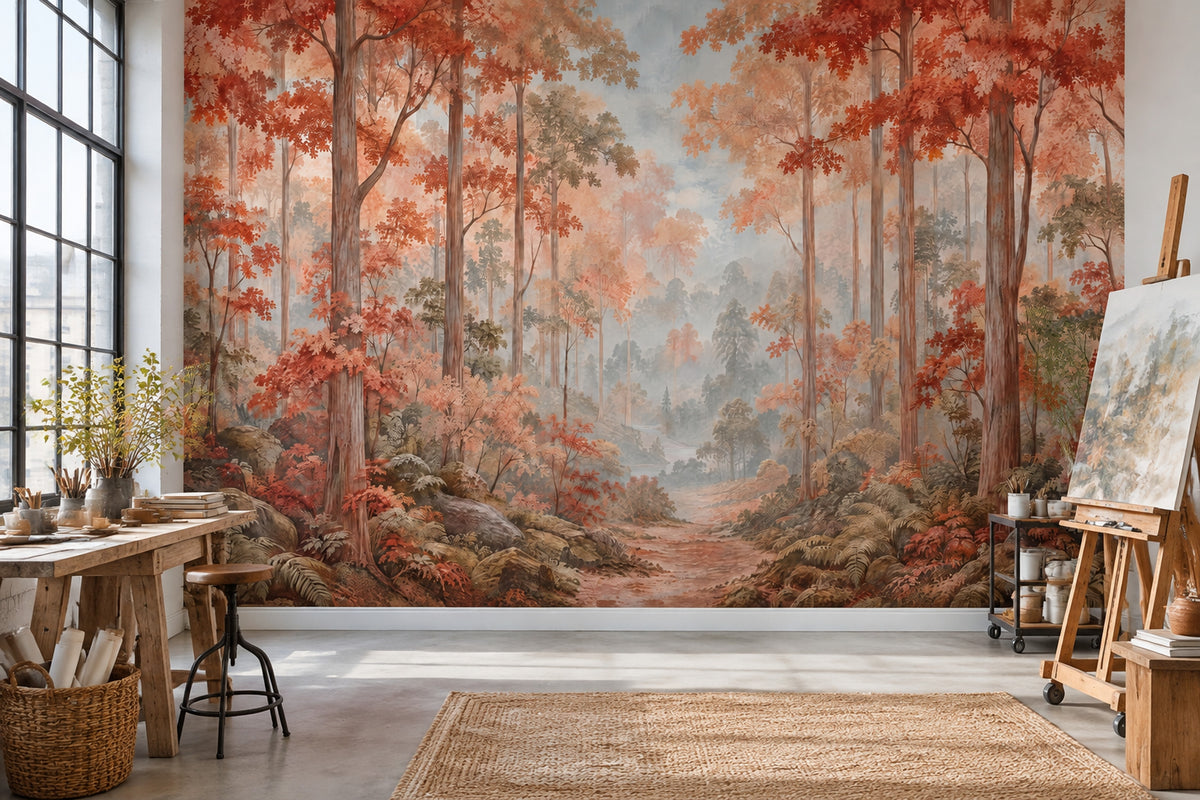 Autumn Forest Path Wallpaper Scenic Landscape Wall Mural