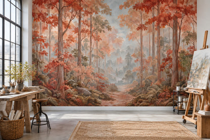 Autumn Forest Path Wallpaper Scenic Landscape Wall Mural
