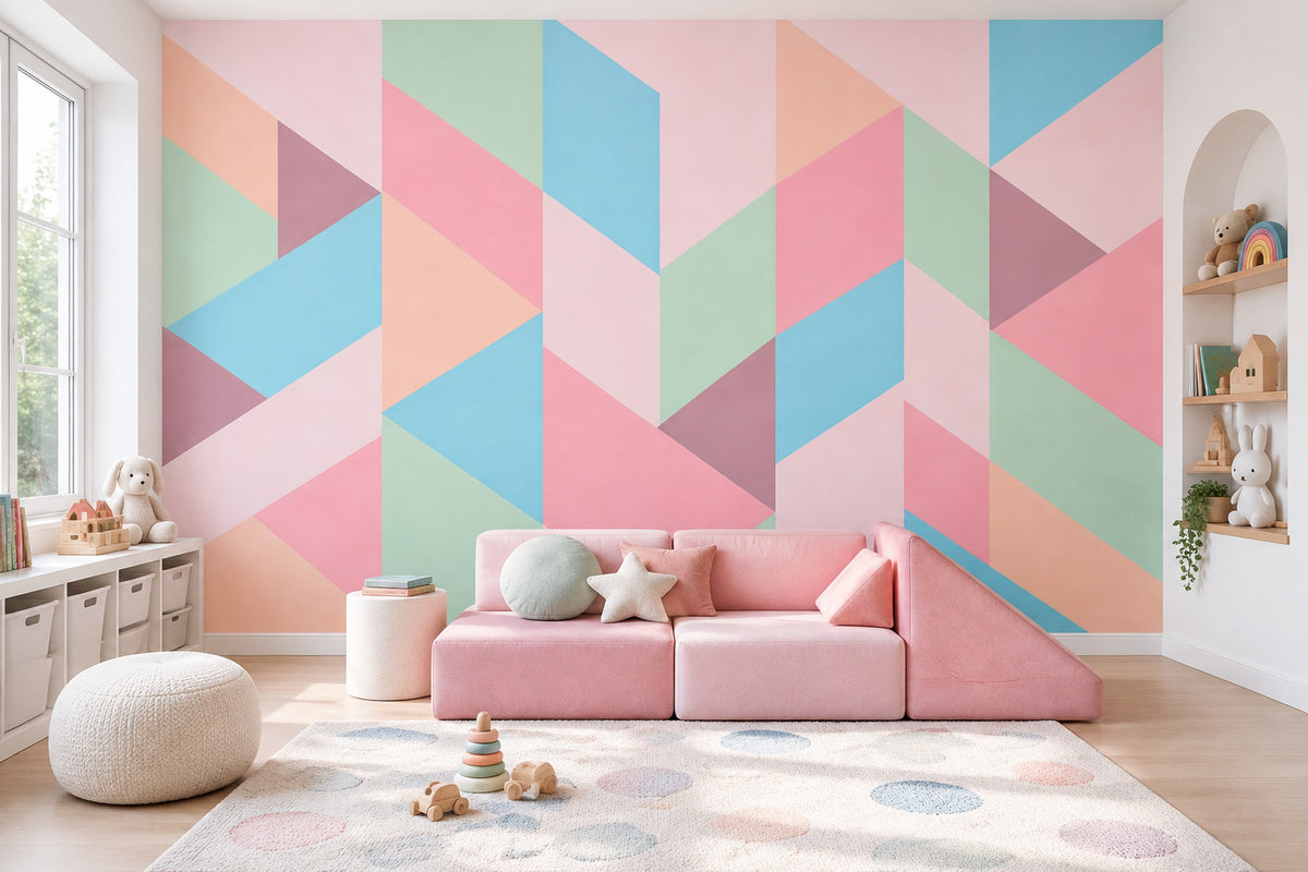 Pastel Geometric Triangles Wallpaper Color Block Wall Mural