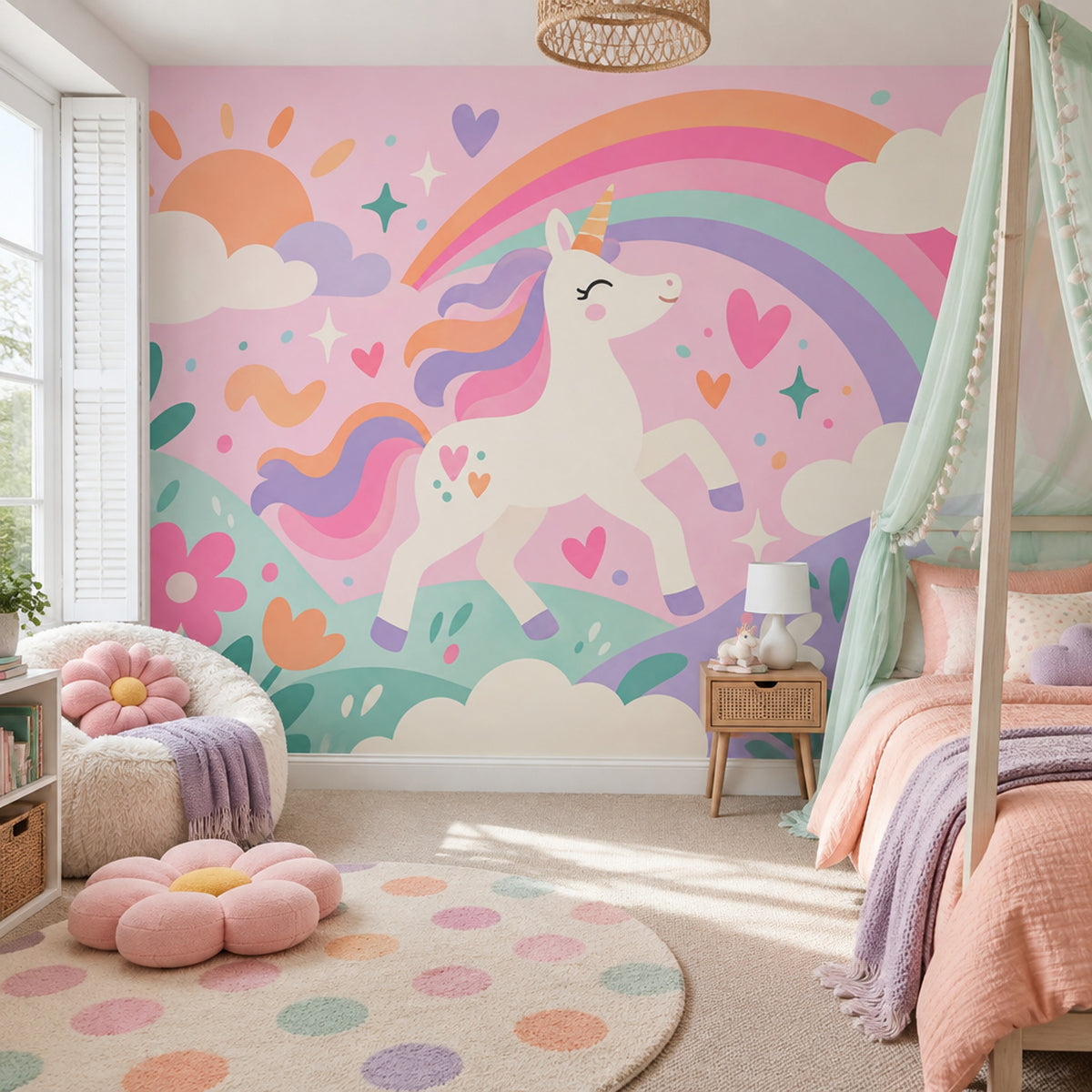 Pastel Unicorn Rainbow Wallpaper Fairytale Kids Wall Mural