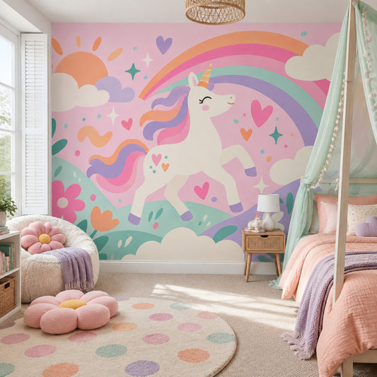 Pastel Unicorn Rainbow Wallpaper Fairytale Kids Wall Mural