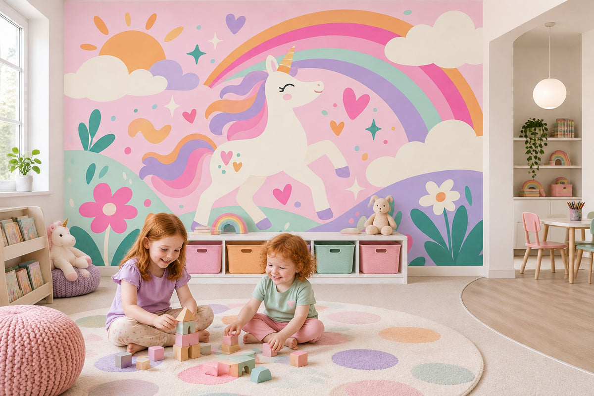 Pastel Unicorn Rainbow Wallpaper Fairytale Kids Wall Mural