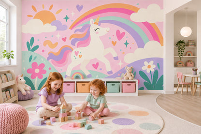 Pastel Unicorn Rainbow Wallpaper Fairytale Kids Wall Mural