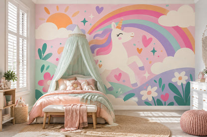 Pastel Unicorn Rainbow Wallpaper Fairytale Kids Wall Mural