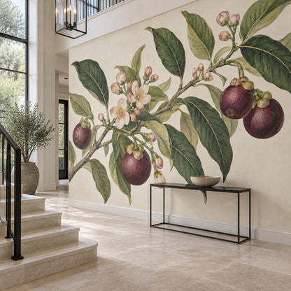 Mangosteen Branch Wallpaper Vintage Botanical Wall Mural
