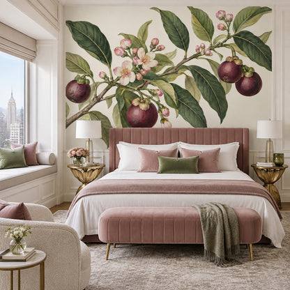 Mangosteen Branch Wallpaper Vintage Botanical Wall Mural