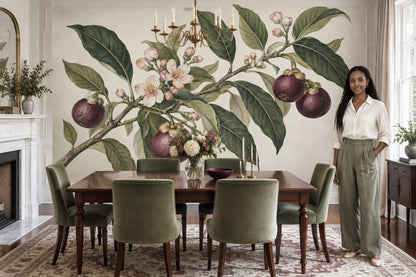 Mangosteen Branch Wallpaper Vintage Botanical Wall Mural