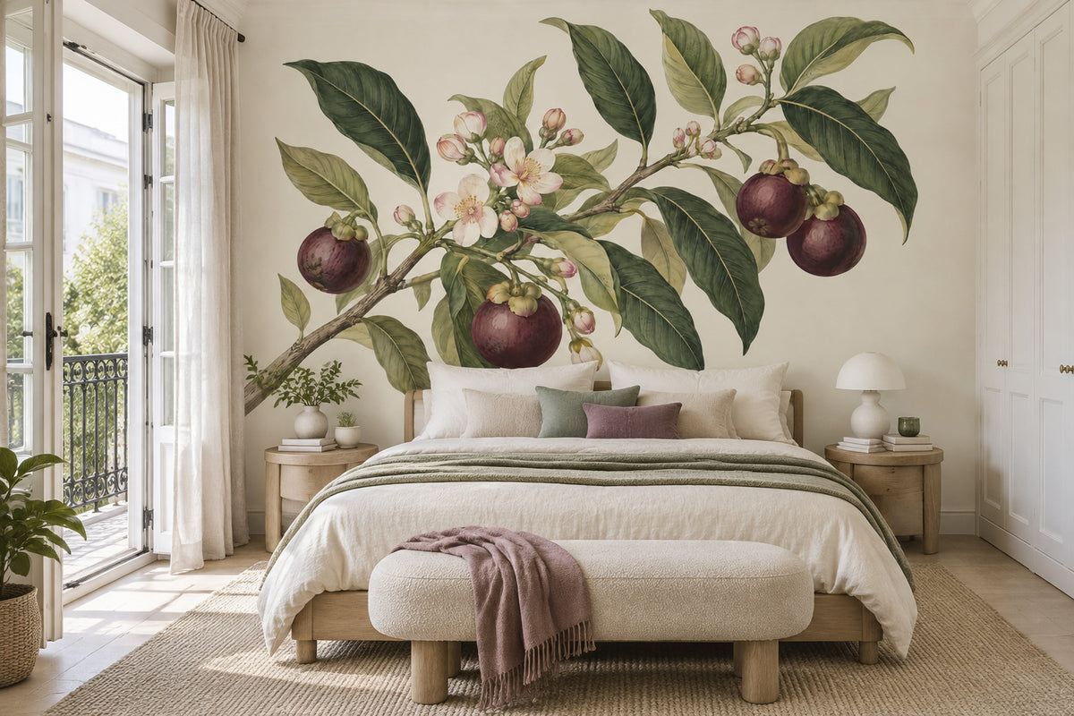 Mangosteen Branch Wallpaper Vintage Botanical Wall Mural
