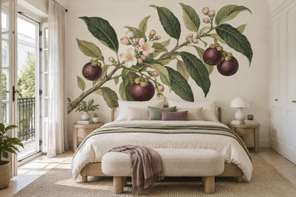 Mangosteen Branch Wallpaper Vintage Botanical Wall Mural