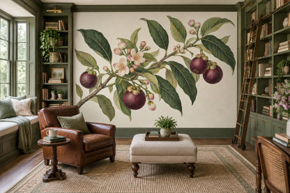 Mangosteen Branch Wallpaper Vintage Botanical Wall Mural