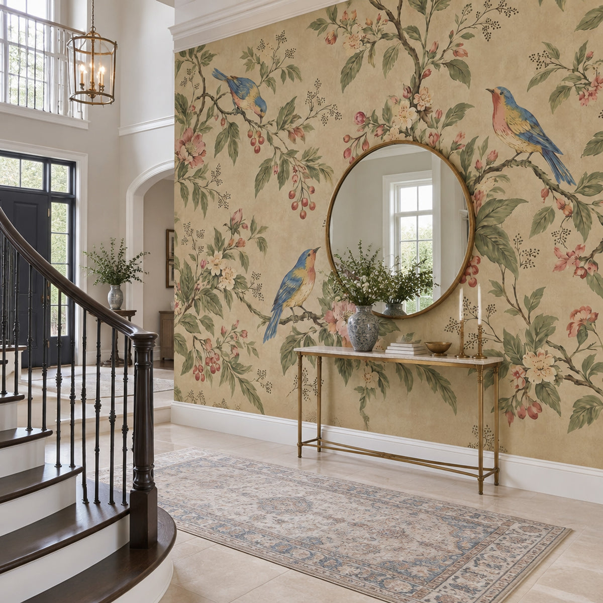 Chinoiserie Birds And Blossom Branches Wallpaper Vintage Botanical Wall Mural