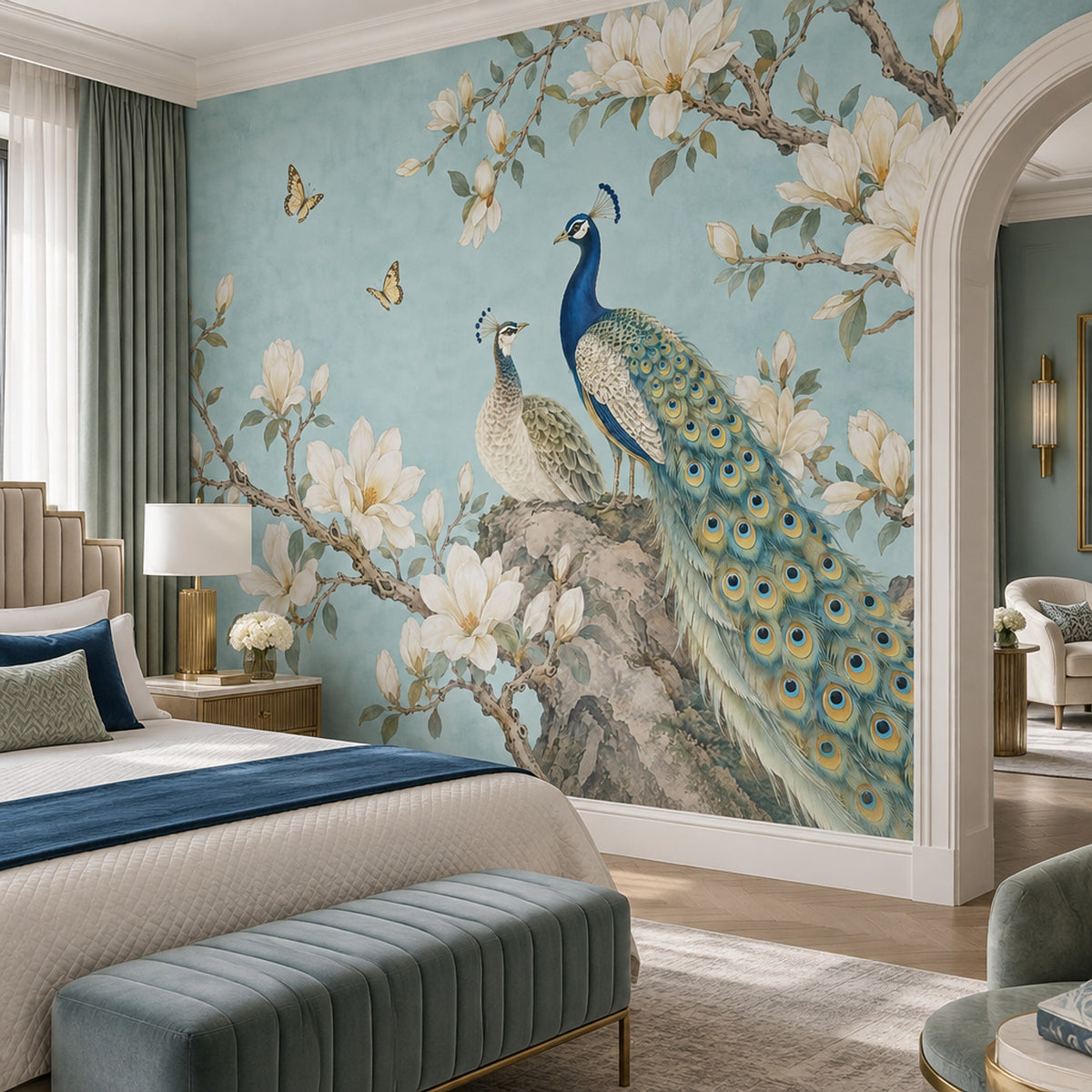 Peacock And Magnolia Wallpaper Chinoiserie Garden Wall Mural