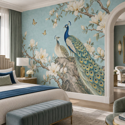 Peacock And Magnolia Wallpaper Chinoiserie Garden Wall Mural