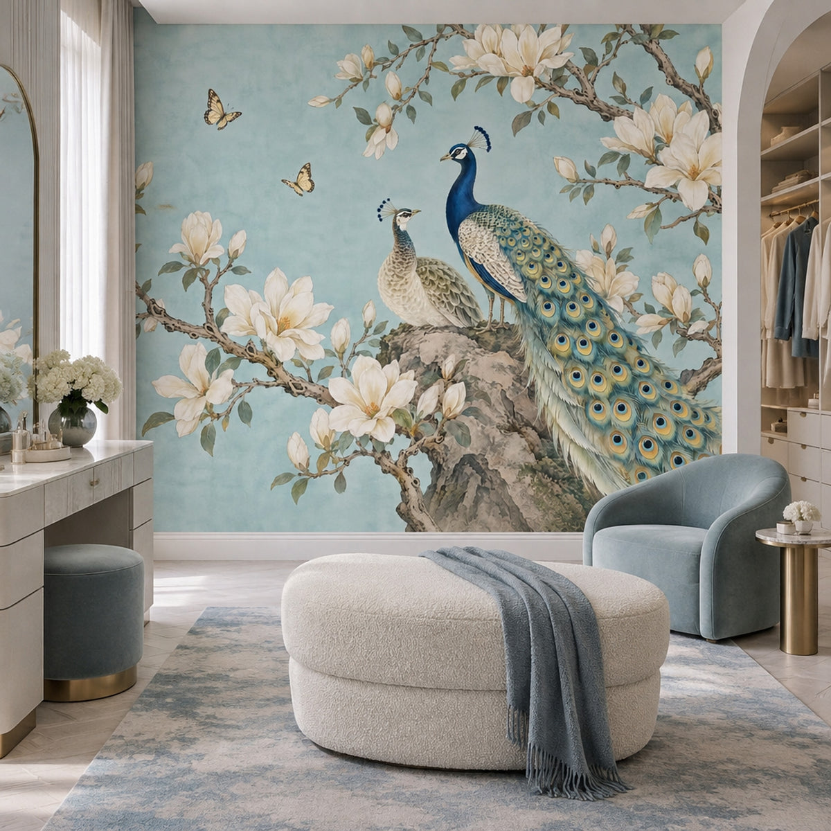 Peacock And Magnolia Wallpaper Chinoiserie Garden Wall Mural