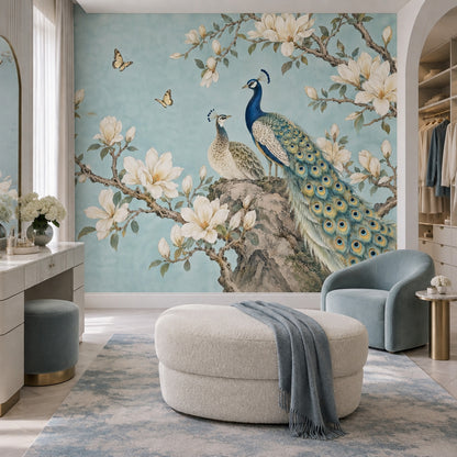 Peacock And Magnolia Wallpaper Chinoiserie Garden Wall Mural