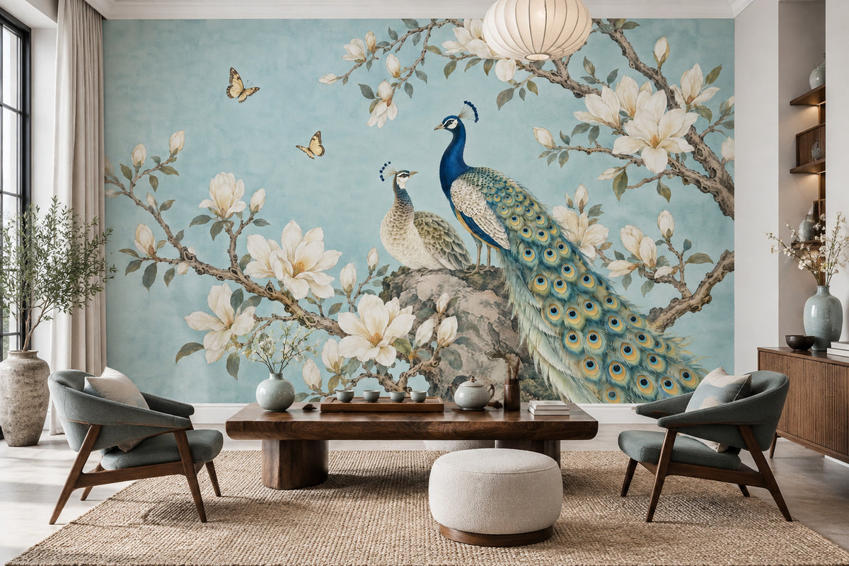 Peacock And Magnolia Wallpaper Chinoiserie Garden Wall Mural