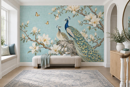 Peacock And Magnolia Wallpaper Chinoiserie Garden Wall Mural