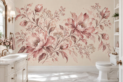 Watercolor Peony Blossoms Wallpaper Cream Botanical Wall Mural