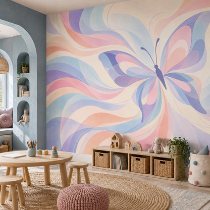 Pastel Butterfly Wallpaper Watercolor Flowing Curves Wall Mural