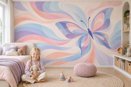 Pastel Butterfly Wallpaper Watercolor Flowing Curves Wall Mural