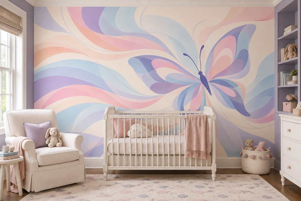 Pastel Butterfly Wallpaper Watercolor Flowing Curves Wall Mural