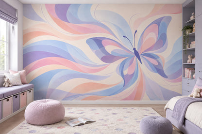 Pastel Butterfly Wallpaper Watercolor Flowing Curves Wall Mural