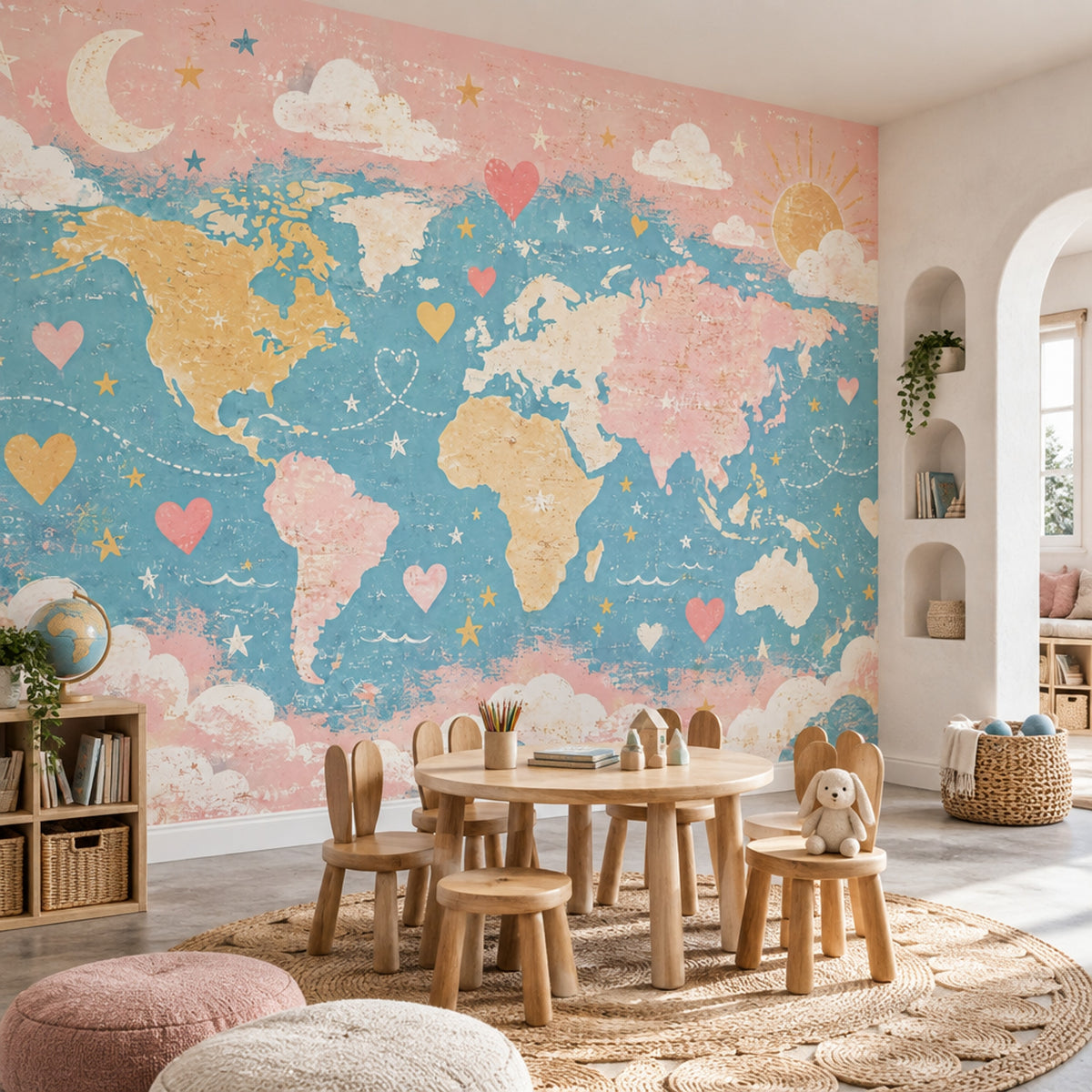 Pastel World Map Wallpaper Kids Travel Wall Mural