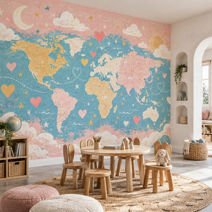 Pastel World Map Wallpaper Kids Travel Wall Mural