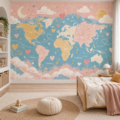 Pastel World Map Wallpaper Kids Travel Wall Mural