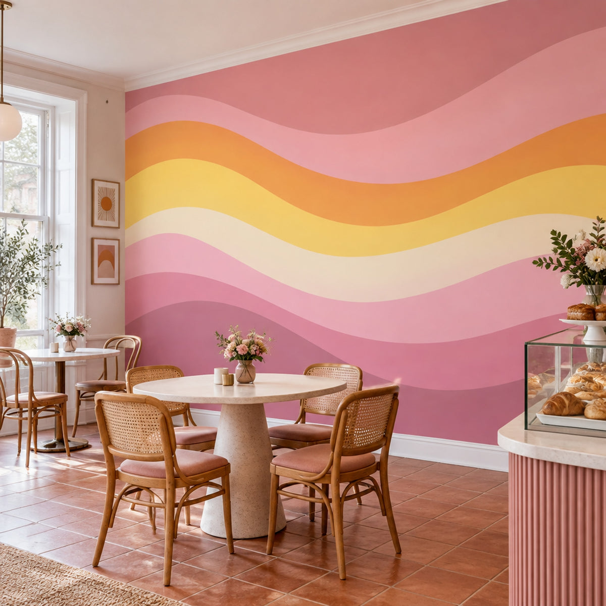 Abstract Wavy Stripes Wallpaper Pastel Rainbow Bands Wall Mural