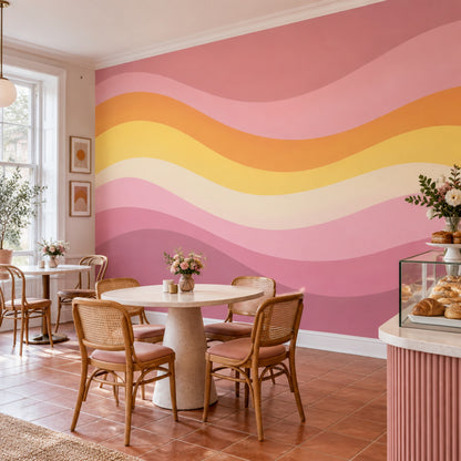 Abstract Wavy Stripes Wallpaper Pastel Rainbow Bands Wall Mural