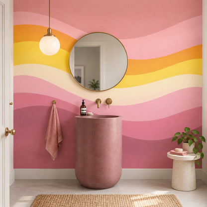 Abstract Wavy Stripes Wallpaper Pastel Rainbow Bands Wall Mural