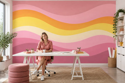 Abstract Wavy Stripes Wallpaper Pastel Rainbow Bands Wall Mural