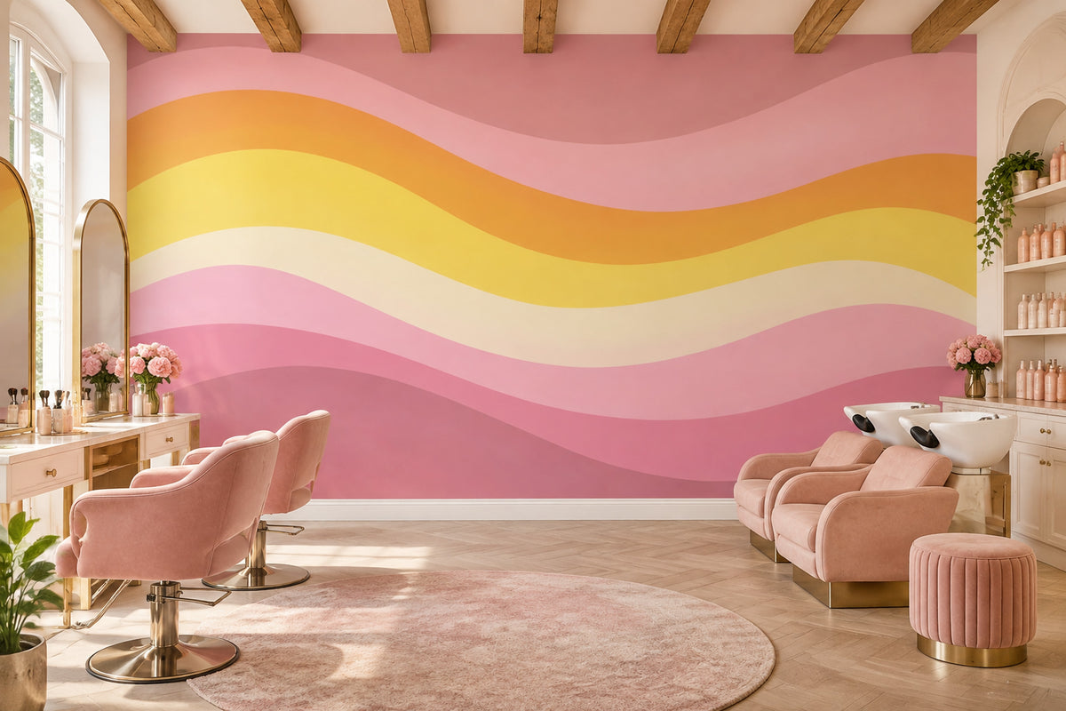Abstract Wavy Stripes Wallpaper Pastel Rainbow Bands Wall Mural