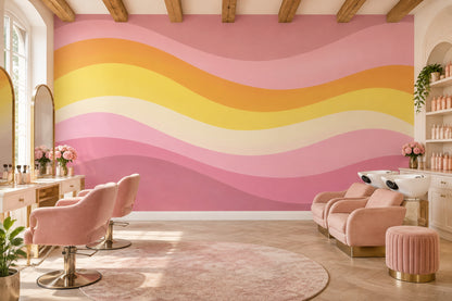 Abstract Wavy Stripes Wallpaper Pastel Rainbow Bands Wall Mural