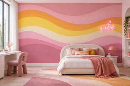 Abstract Wavy Stripes Wallpaper Pastel Rainbow Bands Wall Mural
