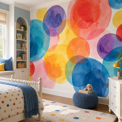 Watercolor Overlapping Circles Wallpaper Abstract Color Wash Wall Mural