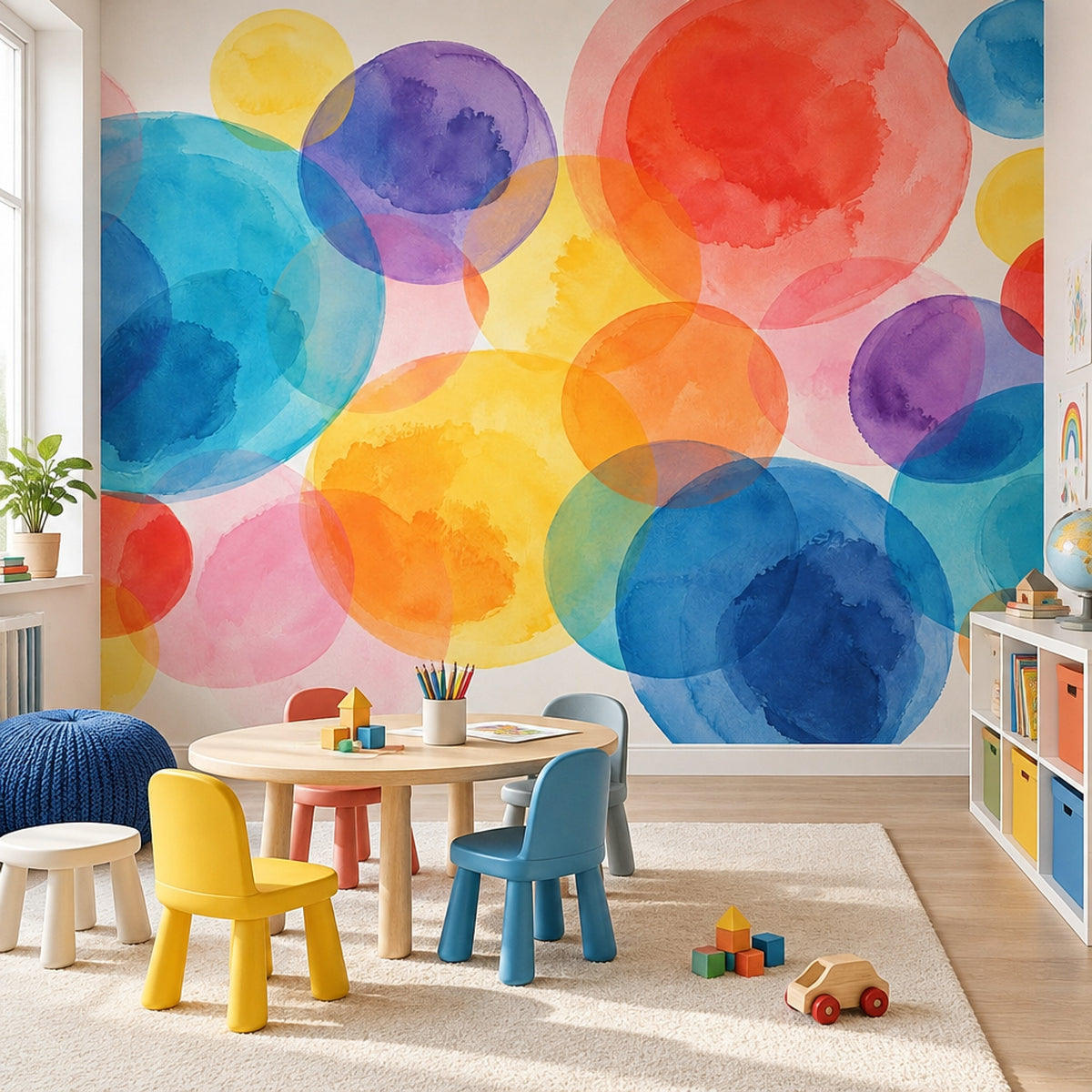 Watercolor Overlapping Circles Wallpaper Abstract Color Wash Wall Mural