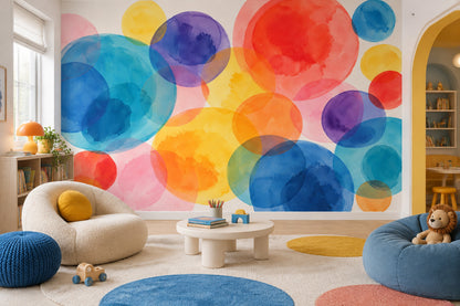 Watercolor Overlapping Circles Wallpaper Abstract Color Wash Wall Mural