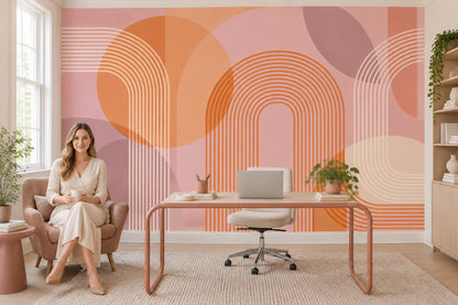 Geometric Arches Wallpaper Mid Century Modern Wall Mural