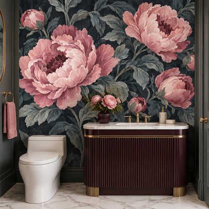 Pink Peony Wallpaper Dark Floral Wall Mural