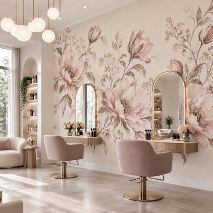 Blush Pink Peonies Wallpaper Watercolor Botanical Wall Mural