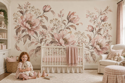 Blush Pink Peonies Wallpaper Watercolor Botanical Wall Mural