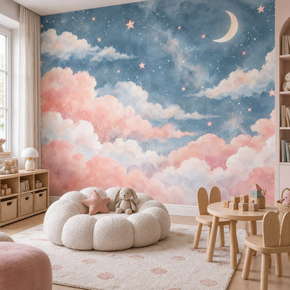 Watercolor Moon And Stars Wallpaper Pastel Sky Wall Mural